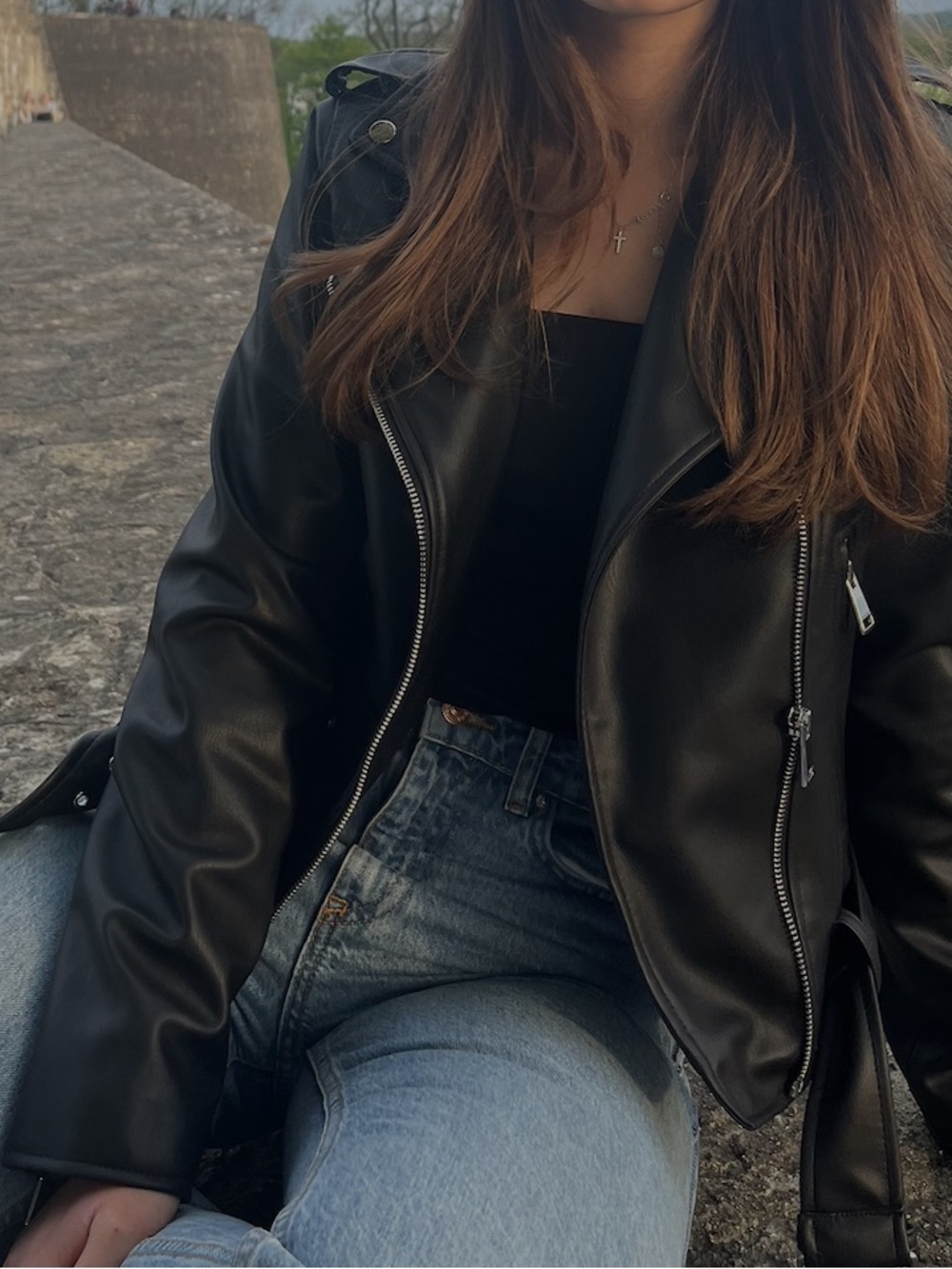 Zara Black Faux Leather Moto Jacket with Silver Hardware